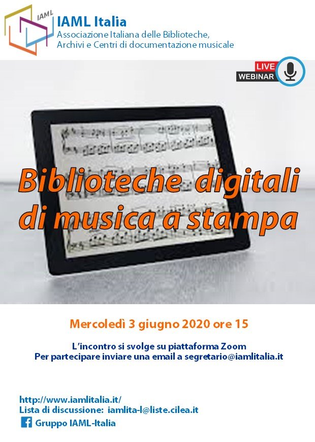 2020 – Biblioteche digitali di musica a stampa, live webinar (3 giugno)